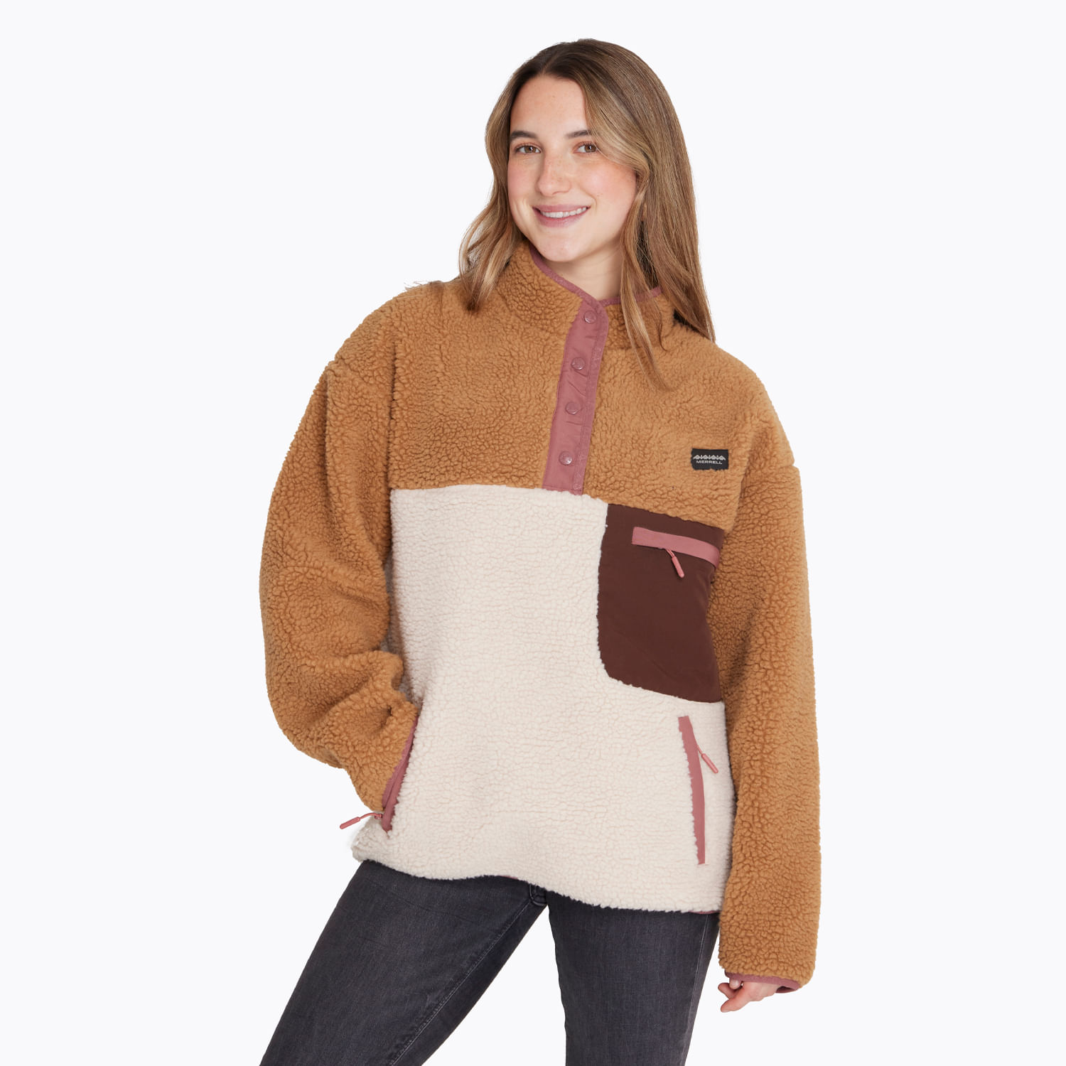 Merrell - Polar Mujer Half Zipper Sherpa Camel Merrell | Ofertitas